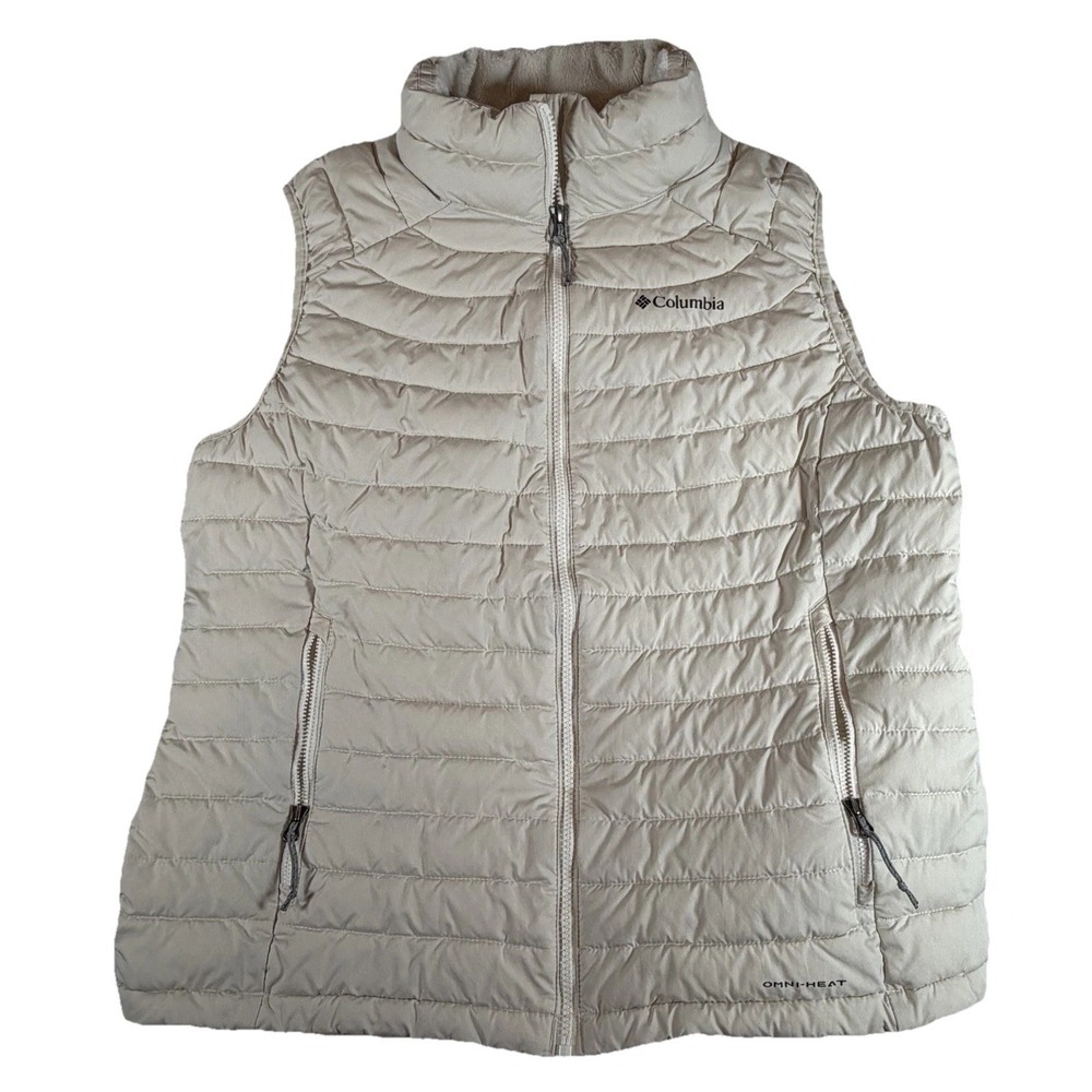 Columbia Puffer Vest Womens XL Cream Excellent Omni-Heat Quilted